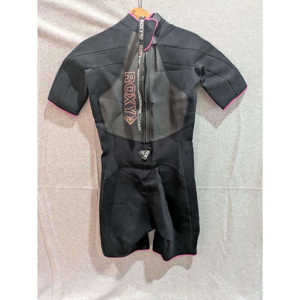 Roxy Wetsuit Girls Youth Size 14 Black Pink Shorty Back‎ Zip Surfing Neoprene